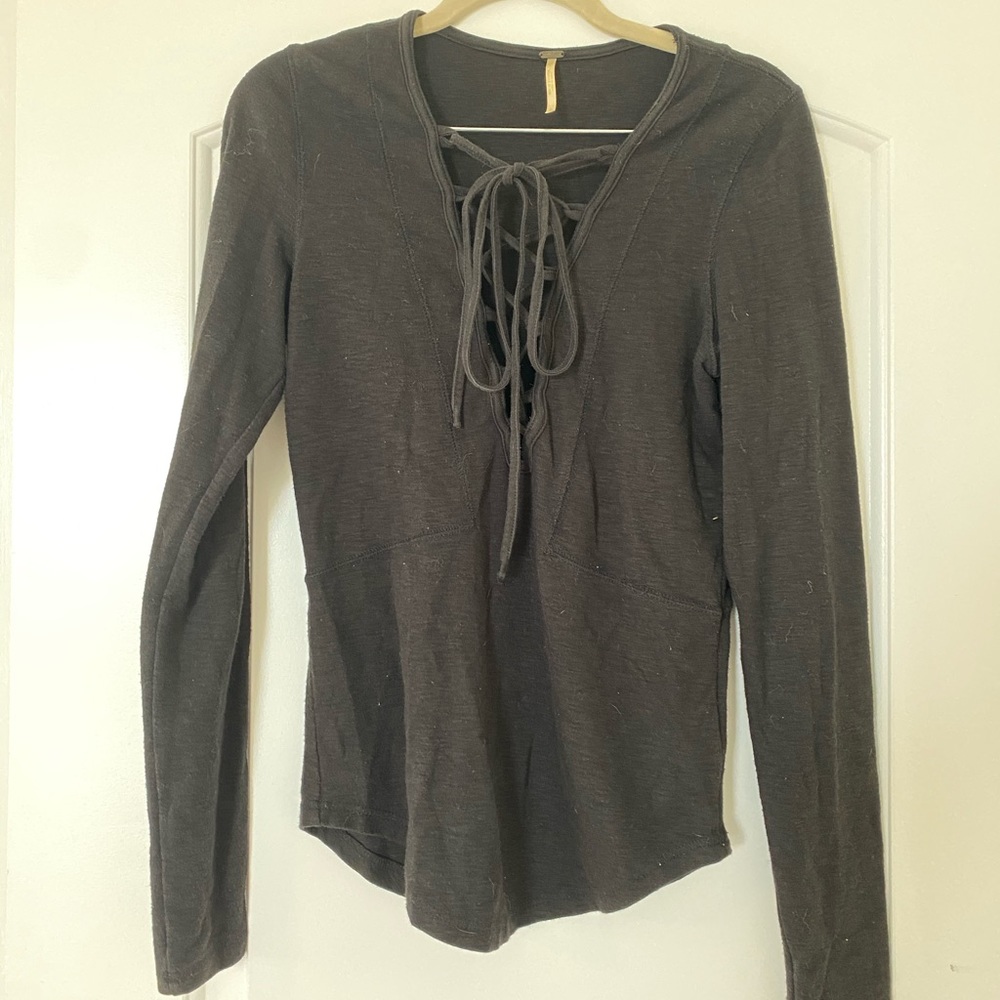 Free people long sleeve top with tie front detail